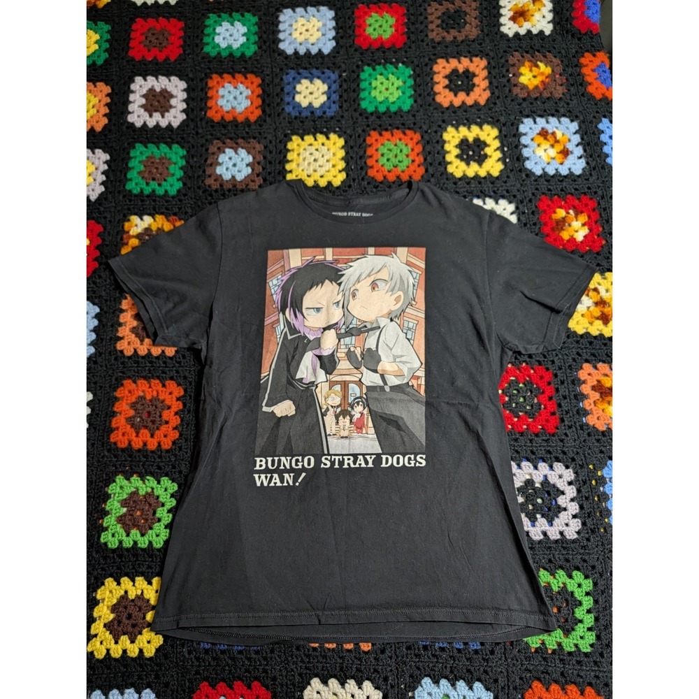 Bungo Stray Dogs Wan Shirt Large Black Short Sleeve Crew Neck Anime Kadokawa